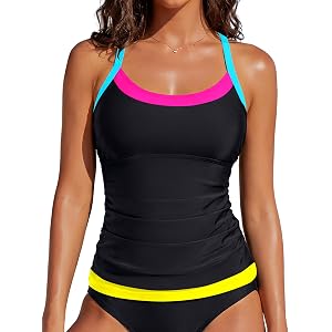 Blooming Jelly Womens Tankini Tops Crisscross Tummy Control Swim Tops | Adjustable Straps, Scoop Neck Bathing Suit Tops, Back