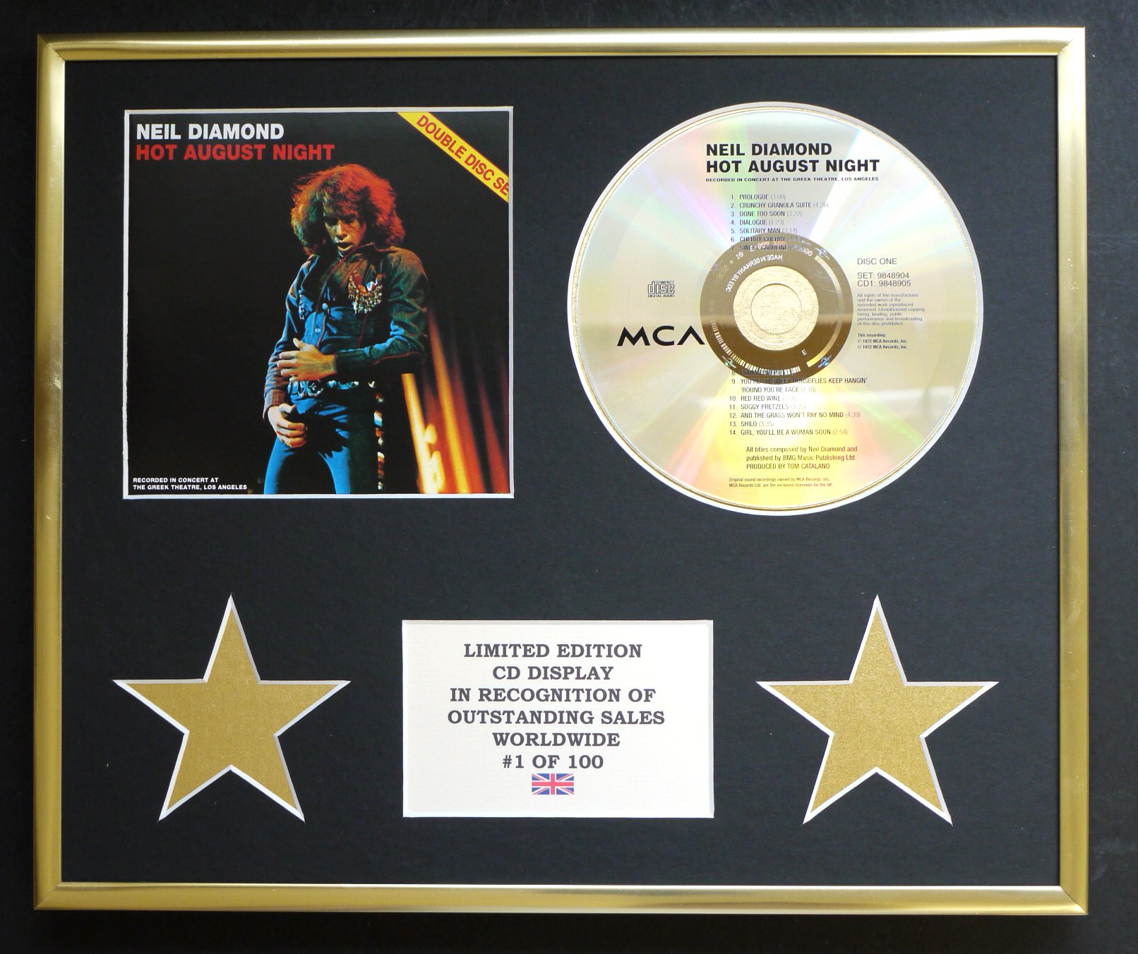 NEIL DIAMOND/CD DISPLAY/LIMITED EDITION/COA/HOT AUGUST NIGHT