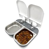 Closer Pets 2-Meal Automatic Feeder, 400g Per Bowl, Wet &amp; Dry Food, White | Programmable Digital Timer, 2 x 400g Bowls, Includes Ice Packs, For Cats &amp; Small Dogs, No Apps or WiFi, Dishwaser-Safe
