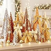 Soulchen 16 Pcs Gold Christmas Velvet Trees Set Modern Christmas Velvet Cone Table Tree Centerpiece with Bows Winter Decoration Indoor for Xmas Mantel Entryway Tabletop, 12"/10"/6"/4"