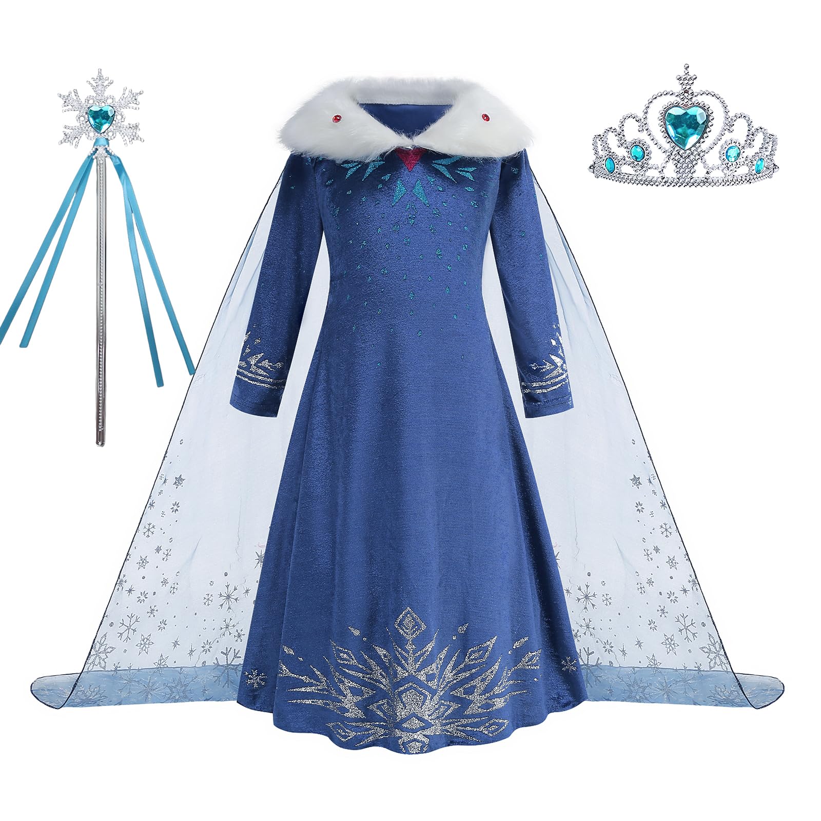 Beejirm Winter Princess Costume for Girls Snow Princess Dress Up with Cape with Accessories for Toddlers Christmas Cosplay Birthday Party