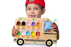 HMMAGNETS Super Fun Ice Cream Truck Magnetic Color & Number Maze Adventure Toy - For Toddlers and Kids - Montessori Puzzle Board for 1-10 Counting and 10 Color Matching/Sorting - Improve Child's Motor Skills
