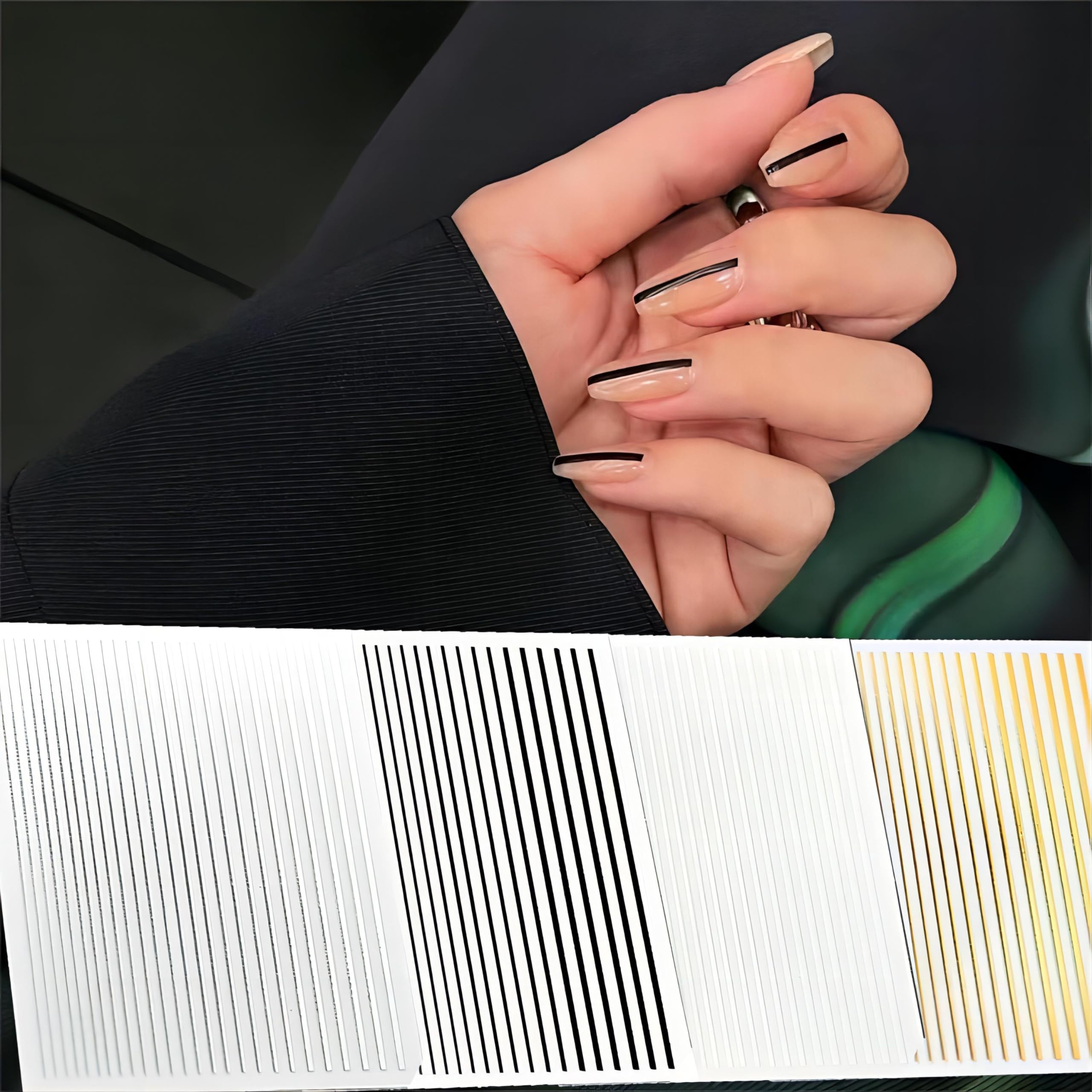 French Line Nail Art Sticker Decals Black Silver White Gold Straight Stripe Nail Art Stickers for Nail Art Decoration Suitable for Men Women Couples