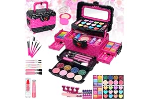MRABBITOO Kids Makeup Kit for Girl - 57 PCS Kid Make Up Toys,Little Girls Real Play Toddler Toy,Washable Safe & Non-Toxic Princess Children Cosmetic,Teenagers Birthday Games Gifts for 3 4 5 6 7 8 9 10 Years Old