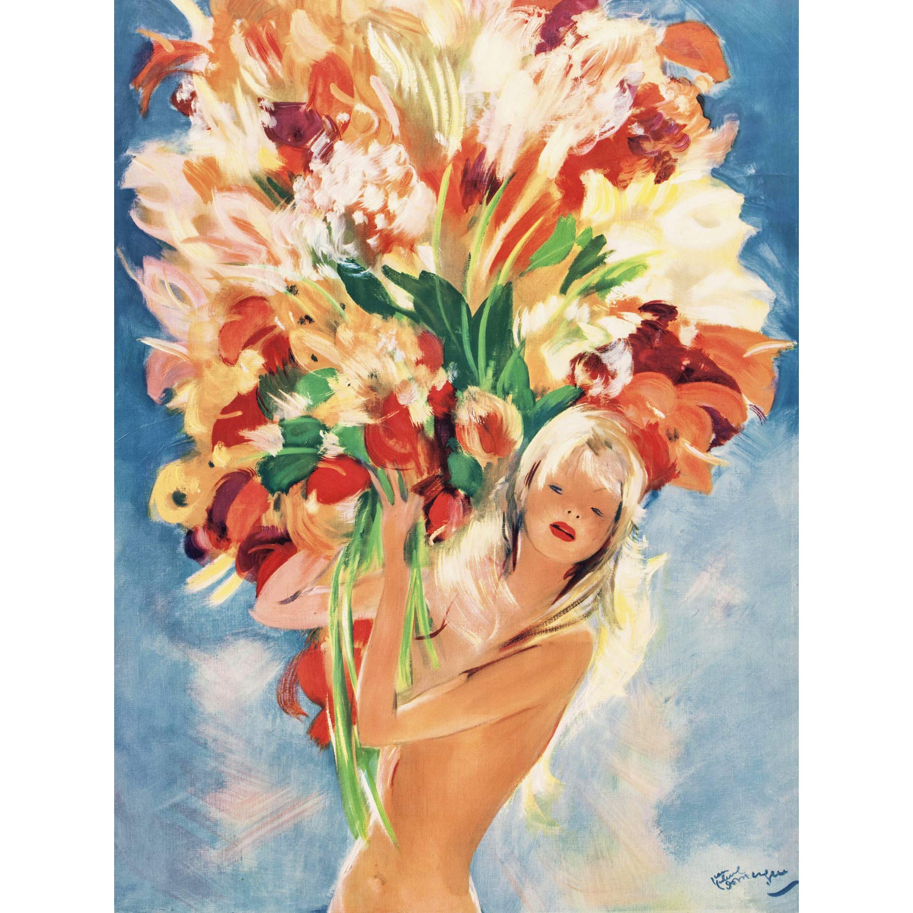Domergue Monte-Carlo Monaco Flower Girl Advert Extra Large Wall Art Print Premium Canvas Mural