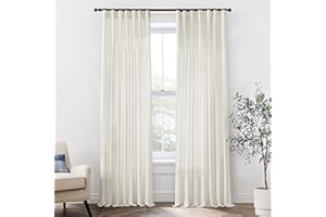XTMYI Linen Cotton Farmhouse Curtains for Living Room Bedroom 84 Inches Long Two Sheer Hook Belt Pleated Back Tab Birch Off White Ivory Neutral Boho Sour Cream Curtain Drapes 84 Length 2 Panels Set