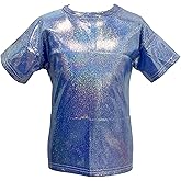ZHIMYU Kids Boys Girls Shiny Metallic Dance T-Shirt Short Sleeve Jazz Hip Hop Modern Dance Performance Loose Tops