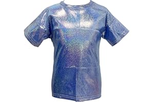 KKmeter Kids Boys Girls Short Sleeve T-Shirt Sparkly Metallic Shiny Loose Tops for Performance Party Jazz Dance Costumes