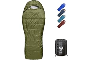 Azitrek 0 Degree Mummy Sleeping Bags for Adults Camping | XXL Big and Tall 3-4 Season Warm Cool | Cold Weather Winter Sleeping Bag w. Compression Sack Youth | Side Sleeper Friendly
