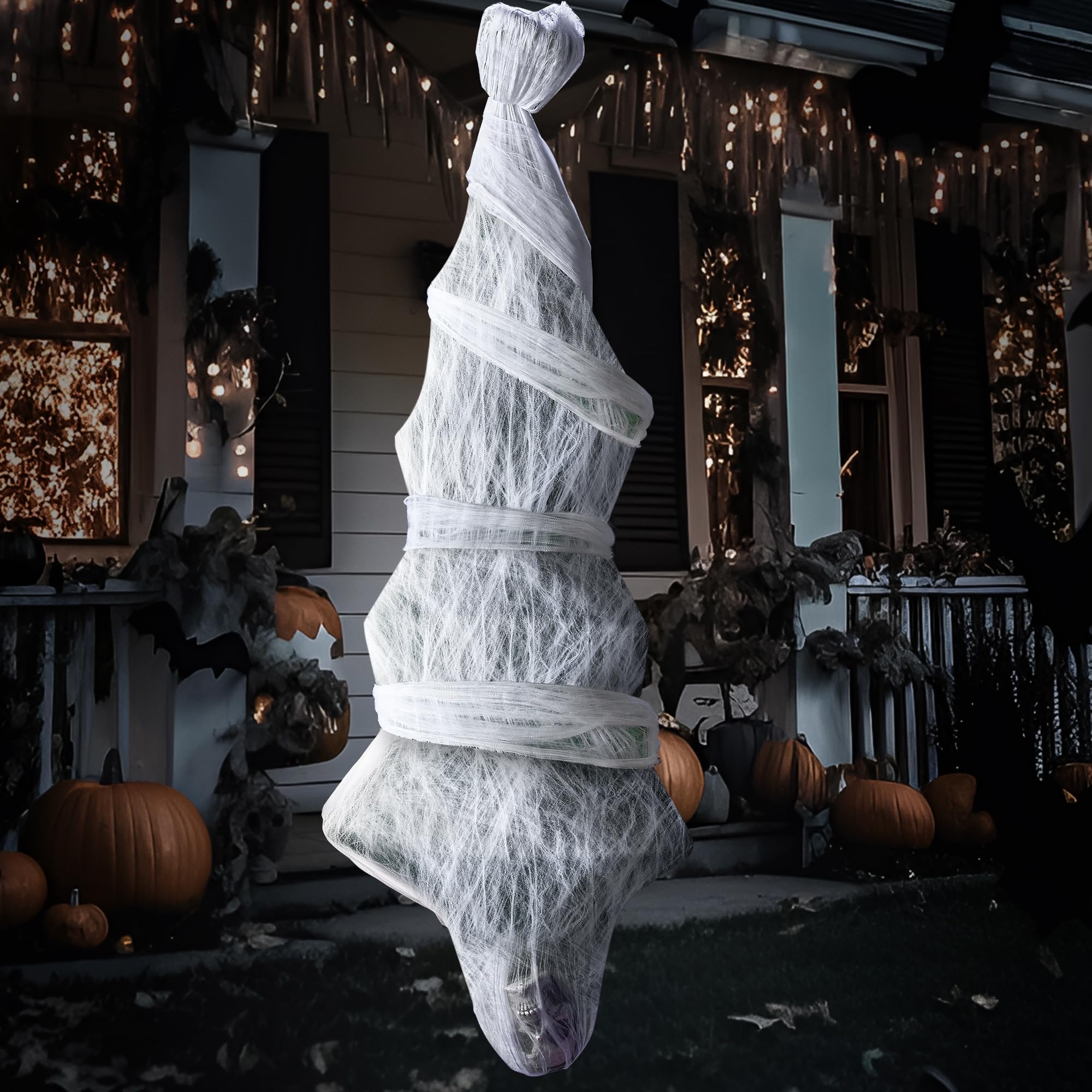 Photo 1 of JOYIN 72" Halloween Hanging Cocoon Corpse for Outside Decorations, Life Size Corpses Props Scary Skeleton Body Decor Graveyard Haunted House, Hanging Outdoor Decor