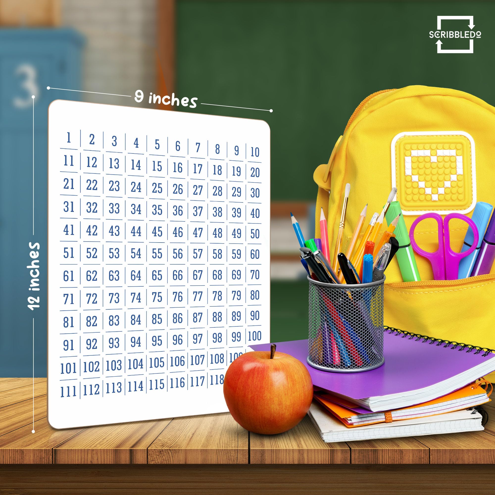 SCRIBBLEDO Dry Erase Grid Whiteboard 9 x 12 Double Sided Chart White Board with Grid Lines for Kids and Students Portable Dry Erase Lapboards for Home School and Classroom