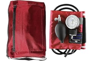 MABIS MatchMates Manual Blood Pressure Monitor Kit Aneroid Sphygmomanometer with Calibrated Nylon Cuff and Oversized Carrying Case, Adult, Red