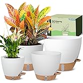 Self-Watering Pots for Indoor Plants 4 Pack, 6/8/10/12 Inch Outdoor Planters with Water Level Indicator&Deep Reservoir, Decorative Flower Pots for Indoor Plants,Home Decor (White, 12+10+8+6 inch)