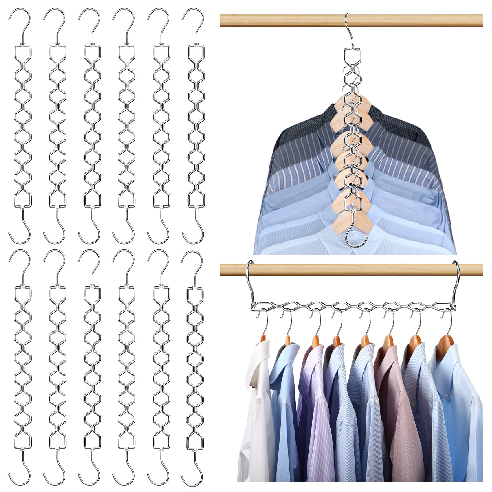 Photo 1 of 12 Pack Space Saving Hangers for Clothes, Heavy Duty 30Lbs Capacity Magic Collapsible Clothes Space Saver Metal Hanger Organizer with 360° Swivel Hook, Closet Organizers Storage Dorm Essentials Silver
