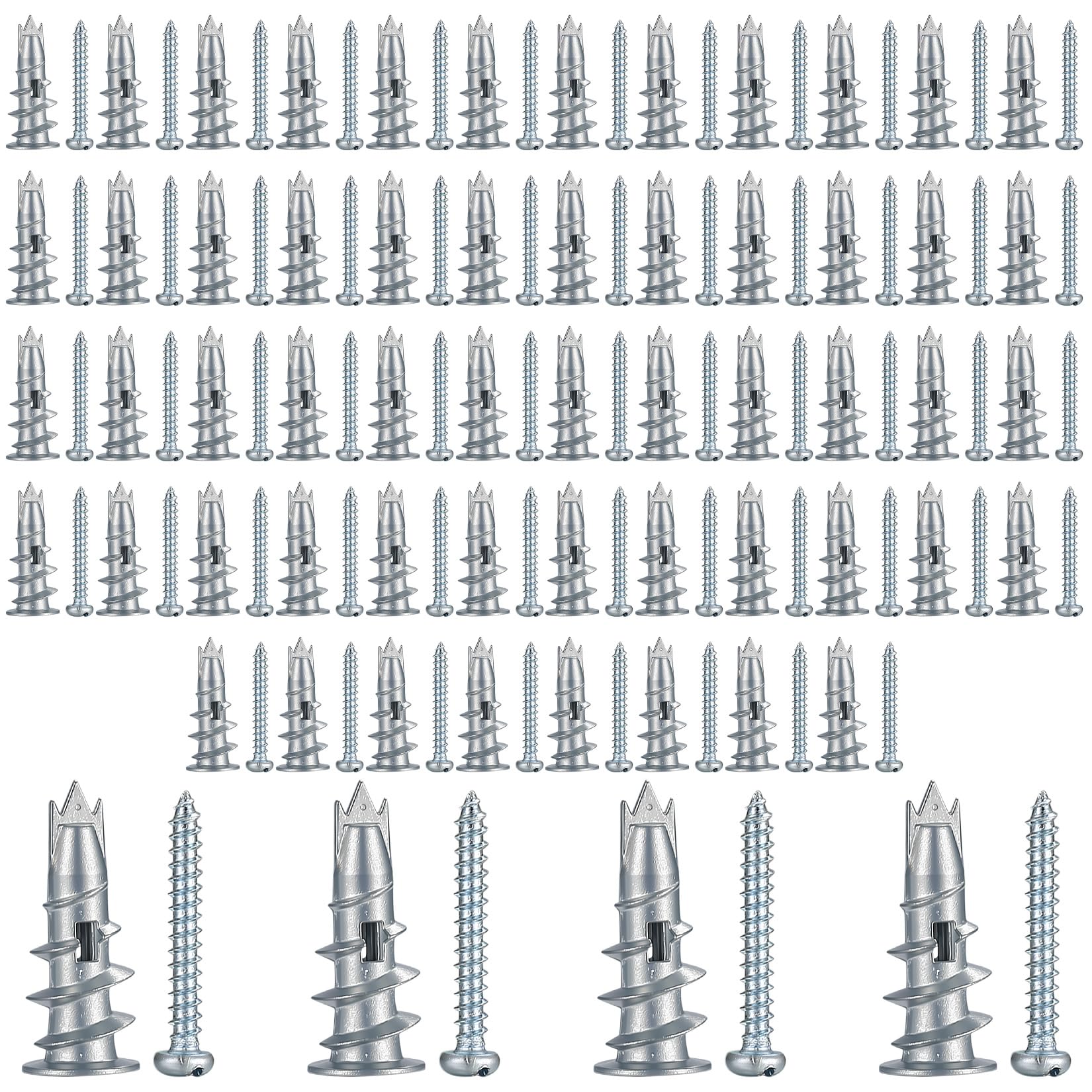 120 Pcs Self Drilling Plasterboard Fixings Raw Plugs and Screws, Cavity Wall Screws and Drywall Anchors, Metal Plaster Boarding Fixings Kits Heavy Duty (3 pointed tips)
