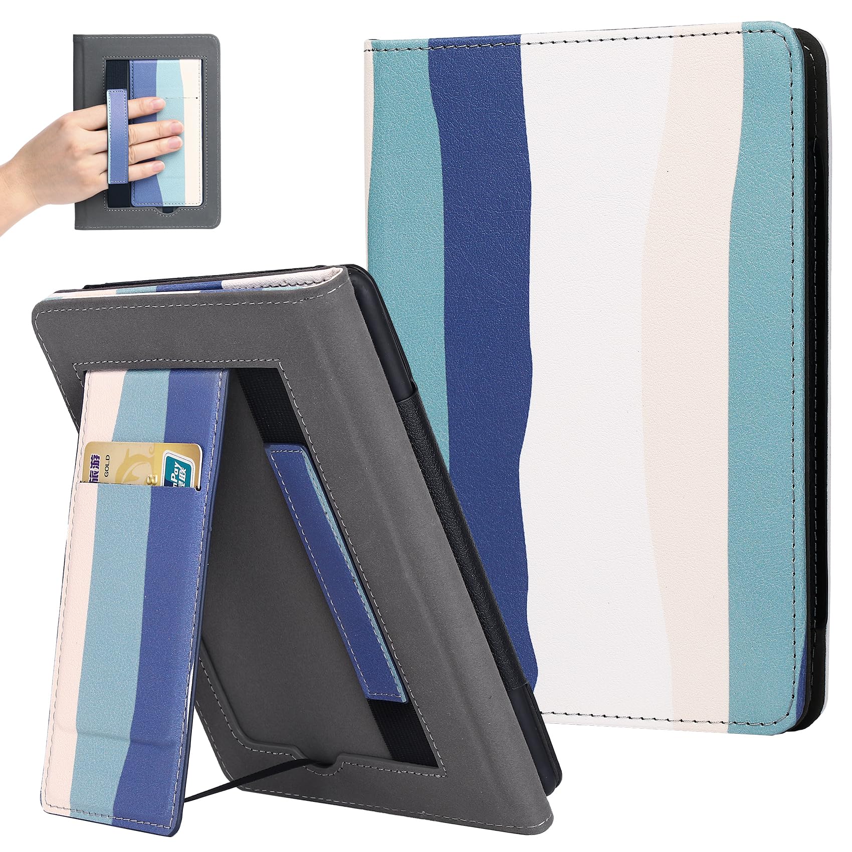 SCSVPN Case for 6'' Kindle 11th Generation 2022 Release with Stand, Hand Strap, Card Slots, Auto Sleep/Wake - Lightweight PU Leather Protective Magnetic Cover for Kindle 2022 C2V2L3 - Colorful Blue