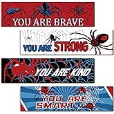 Geetery 4 Pcs Spider Room Decor Bedroom Boys Wall Decor Inspirational Wall Decoration Wooden Art Prints for Boys Kids Children Home Indoor Decoration Toddler Room Sign Birthday Gifts