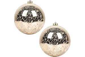 5TH LILY Extra Large Hanging Shatterproof Tree Ball Clear Christmas Ball Ornaments Decorative Mercury Ball with Tree Ornaments Hooks for Xmas Holiday Wedding Decoration (Champagne,6inch/2Pcs)