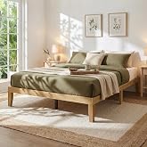elnure Queen Wood Platform Bed Frame, Japandi Style Bed Frame with No Headboard, Sturdy Wood Slats &amp; Legs, Noise-Free Support, No Box Spring Needed, Easy Assembly