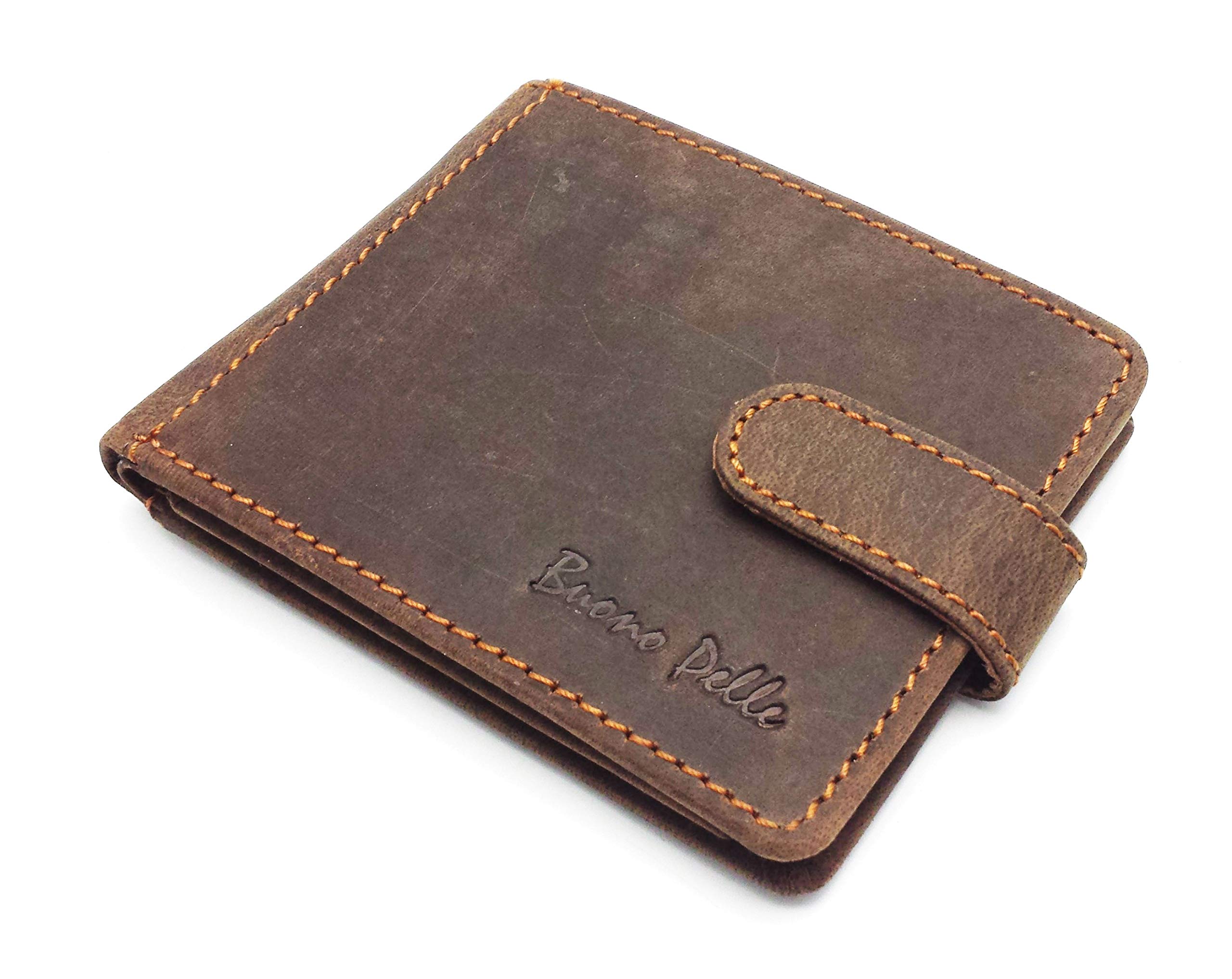 RFID Blocking Protection Distressed Brown Genuine Leather Mens Wallet Coin Pocket Gift Boxed