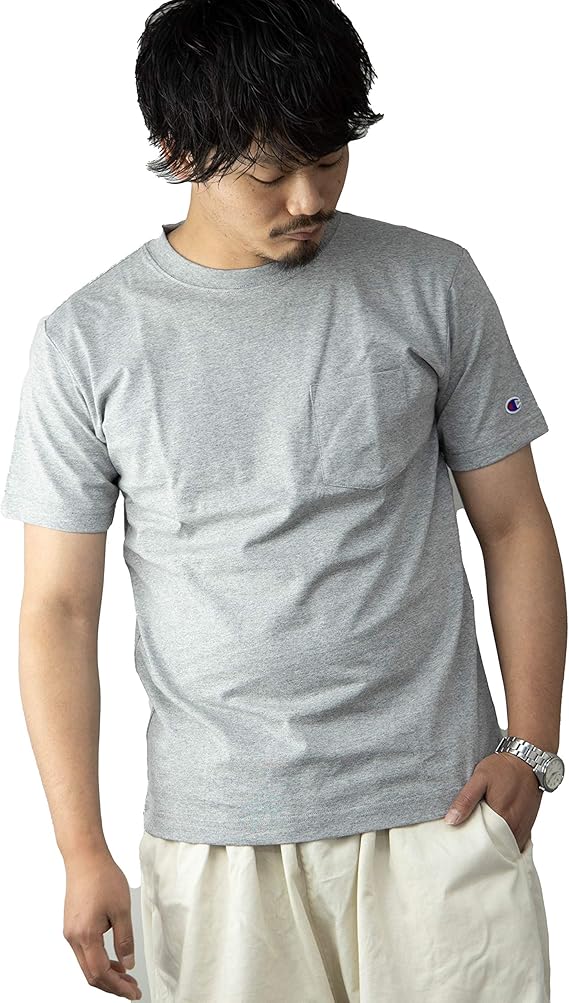 Amazon チャンピオン 半袖tシャツ メンズ ポケット付き クルーネック バインダーネック Cロゴ ワッペン ワンポイント スリム ポケットtシャツ ポケt カットソー Tシャツ トップス ベーシック お洒落 C3 M349 Tシャツ カットソー 通販