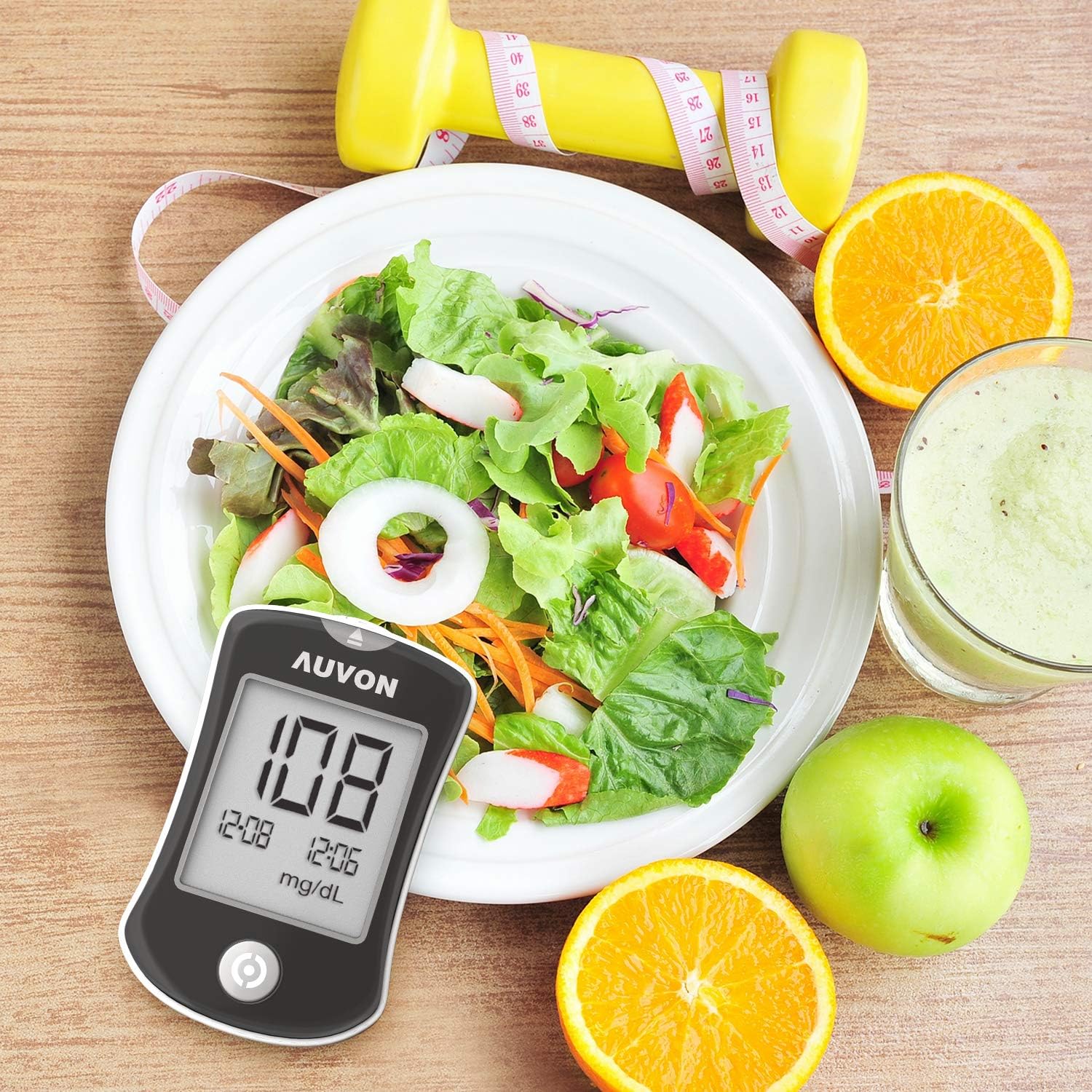 AUVON DS-W Blood Sugar Test Kit (100 Test Strips, 100 30G Lancets), High-Tech Diabetes Blood Glucose Meter (No Coding Required) with Lancing Device: Health & Personal Care