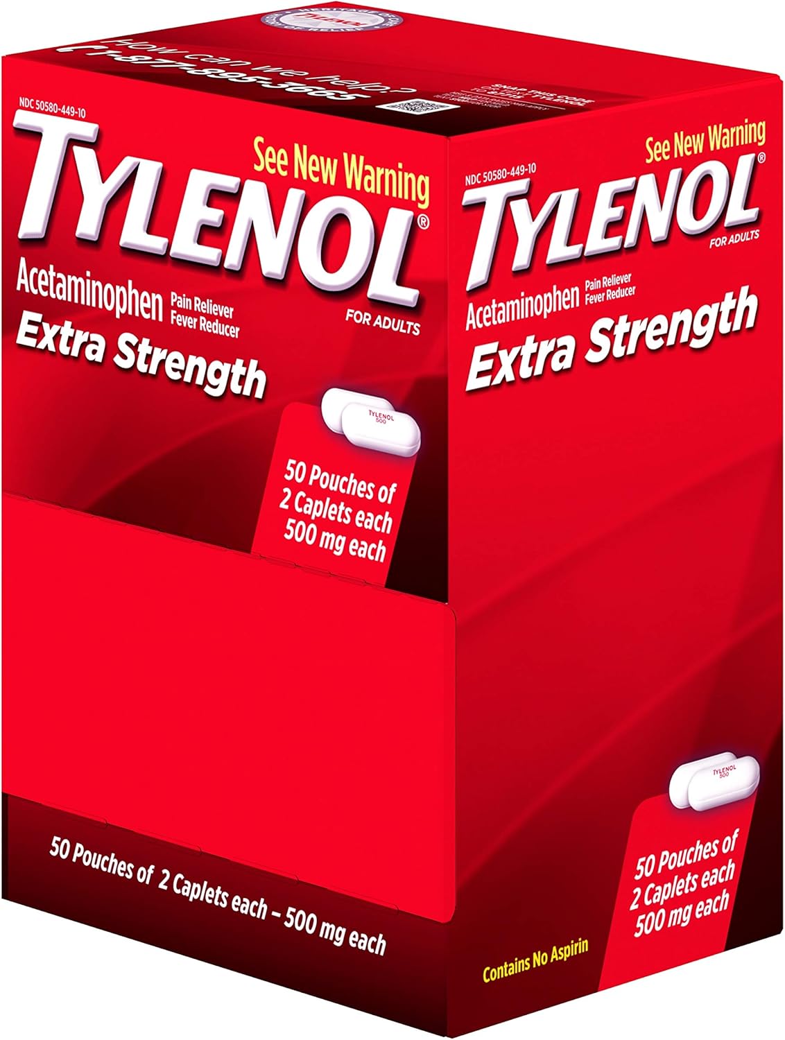 Tylenol Extra Strength Caplets with Acetaminophen, Pain Reliever & Fever Reducer (50 Packets of 2 Capsules): Health & Personal Care