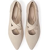 TINGRISE Women's Flats Shoes Pointed Toe Knit Washable Comfortable Dressy Mary Jane Ballet Flat with Strap