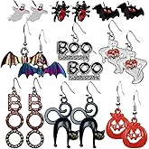 RainFlowwer Halloween Earrings for Women, Bat Spider Pumpkin Ghost Cat Earrings Dangle Jewelry Accessories Costumes 9 Set