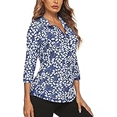Koscacy Women's 3/4 Roll Sleeve Golf Tennis Polo Shirts UPF50+ Half Zip Dry Fit Workout Tops Athletic Shirt