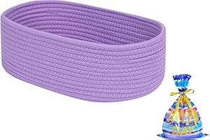 CubesLand Empty Gift Basket,Small Woven Storage Basket,Shelf Closet Basket Bin,Baby Toy Cute Basket for Organizing,Halloween Basket,Christmas Basket,Easter Basket（Cello Bag+Purple Basket+ Ribbon）