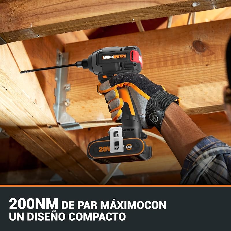 WX265 Atornillador de Impacto Nitro 20V Brushless 200Nm, 3 Velocidades, 2 Modos, 2 Baterías 2Ah, para Metal, Madera y Automoción