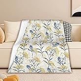 Throw Blanket for Couch,Leaves Yellow Berries Flannel Blanket Throw for Bed,Blue Leaves Theme Lightweight Soft Cozy Blanket for Couch Sofa Room Decor 50" x 60"