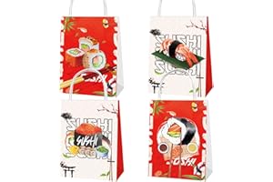 12 Pack Sushi Party Bags Japanese Sushi Bags with Handles Sushi Goodie Candy Treat Bags for Sushi Portable Party Bags Sushi B