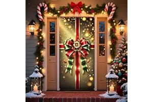 BVBOX Christmas Door Cover Banner, 6 x 3 ft Christmas Decorations Flag Photography Background for for Winter Party Decorations Supplies (Bow, 70.8 x 35.4 Inch)