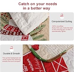 Christmas Quilt Set Twin Size Xmas Red Beige Plaid