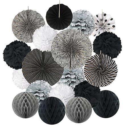 Cocodeko 19 Stück Seidenpapier Pompoms, Papier Fans Fächer und Wabenbälle Dekorpapier Kit für Geburtstag Hochzeit Baby Dusche