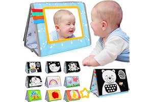 Aboosam Tummy Time Mirror Baby Toys - Black and White High Contrast Baby Visual Stimulating Mirror Toys for Newborn - Montessori Infant Sensory Crinkle Toy for Babies Gifts 0 3 6 9 Months