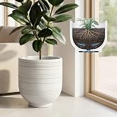 HERDUK Large White Ceramic Planter for Indoor Trees, Modern Indoor Floor Planter Pot for Olive Trees &amp; Faux Olive Trees, Pottery Planter with Drainage for Real Plants