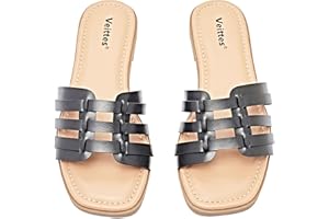Veittes Women's Flat Slide Sandals - Casual Classic Simple Strappy Slip on Flat Summer Sandals.