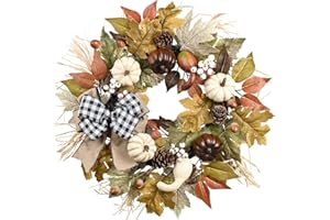 Valery Madelyn Fall Wreath for Front Door, 20" Maple Leaves Farmhouse Fall Decorations for Home, Autumn Harvest Pumpkin Wreath for Outdoor Indoor Table Centerpiece Thanksgiving Halloween Decor