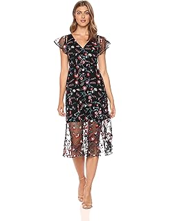 embroidered mesh midi dress