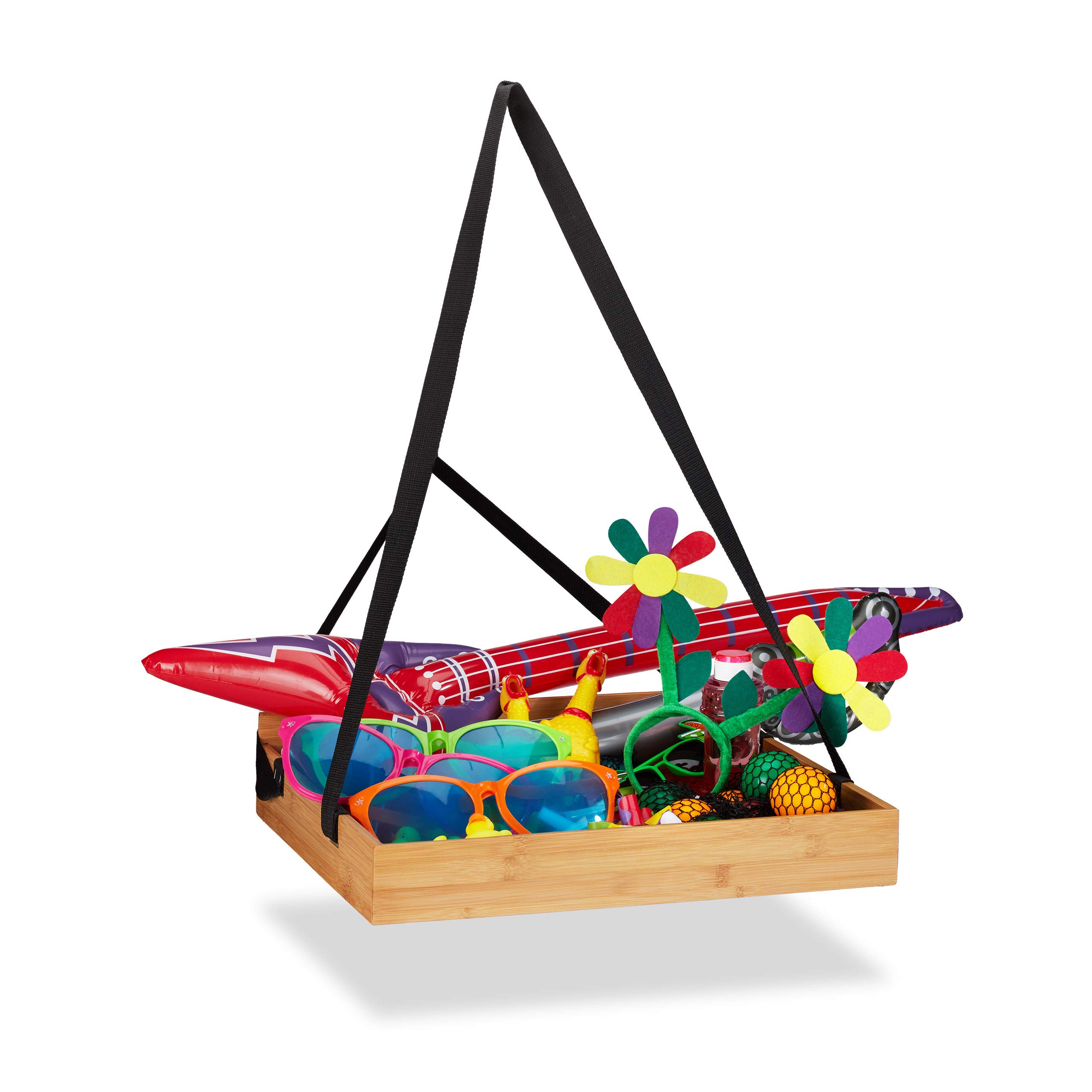 Relaxdays Bamboo Vendor Tray, For Stag/Hen Night, Street Promotion, Usher Tray, Bachelor Party, 2 Straps, 50x40 cm, Natural