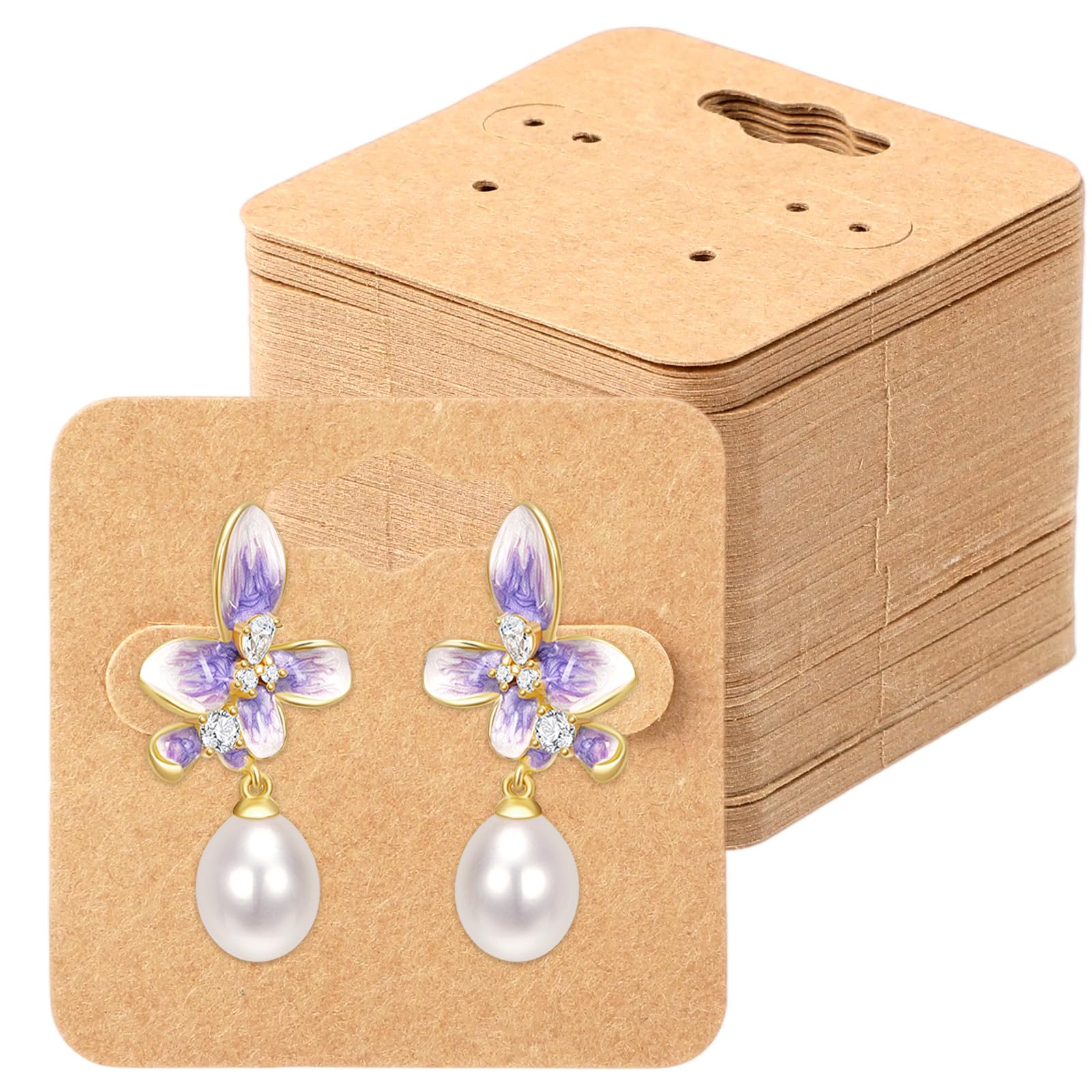 Photo 1 of 100 Pcs Earring Cards, 2 Inch Brown Earring Holder Display Cards, Blank Paper Jewelry Tags with 6 Holes, Earrings Hanging Card for Selling Jewelry DIY Crafts Retail