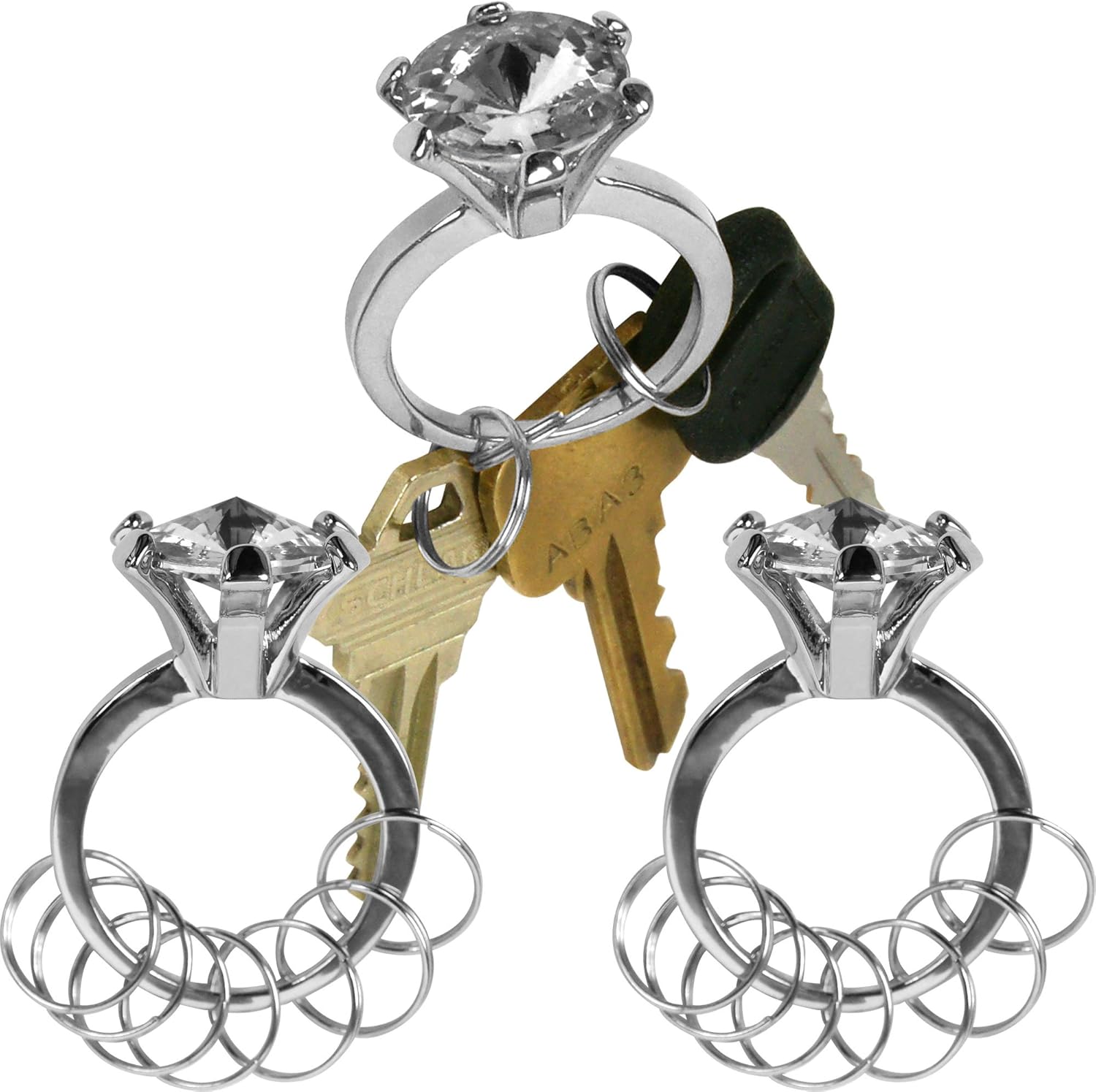 Trademark Silver Bling Diamond Ring Key Chain Set of 3