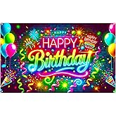 Nuxovilar Neon Birthday Banner - Brick Wall Fireworks Backdrop, 71x43 Inch Vibrant Yard Sign for Teens, Urban Party Decor