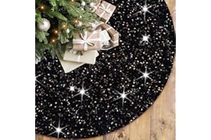 FOTSHARER Christmas Tree Skirt Black 21 Inch Mermaid Sequin Tree Skirt Velvet Halloween Tree Skirts Glitter Tree Cover Skirt for Tabletop Trees Xmas Tree Skirt Mat for Christmas Winter Holiday Decor