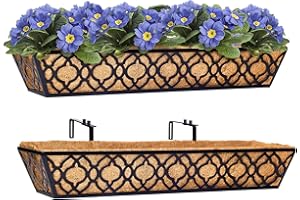 Y&M 30 inch Window Planter Box 2Pcs Iron Window Deck Railing Planter with Coco Liner, Metal Horse Troughs Fence Planter for Outdoor Balcony Rail Fence Porch Patio