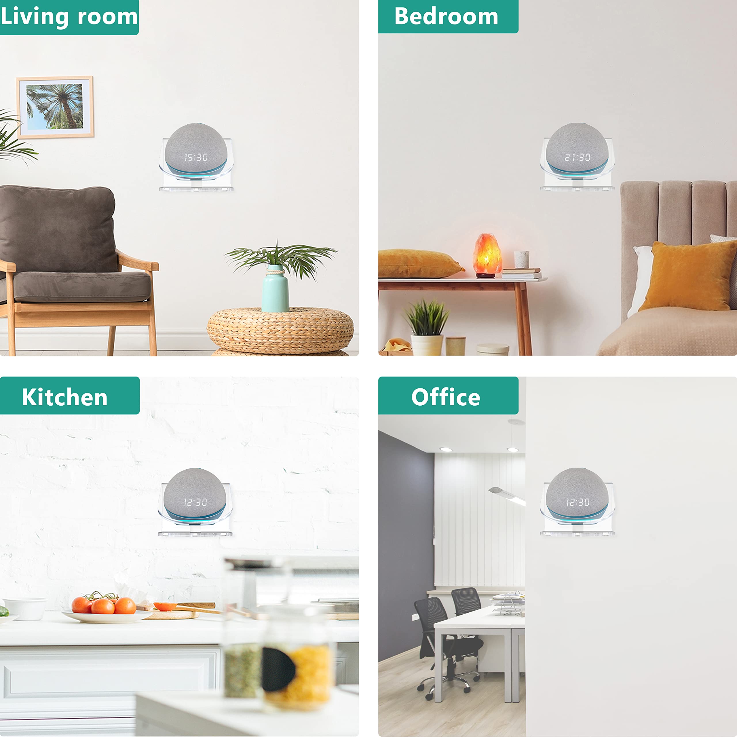 WALI Speaker Wall Mount Holder for Echo dot 4th 5th Gen, Space Saving Transparent Wall Mount Bracket Shelf (SWM-EH-04C), 1 Pack, Clear