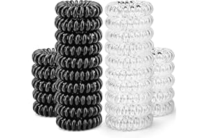 TailaiMei 30 Pcs Spiral Hair Ties, No Crease Coil Hair Ties, Phone Cord Hair Ties for Thick Hair - Women Ponytail Holder Elastics(Black&Transparent)